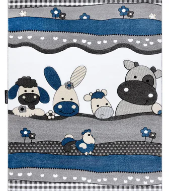 Dětský kusový koberec Petit Farm animals blue