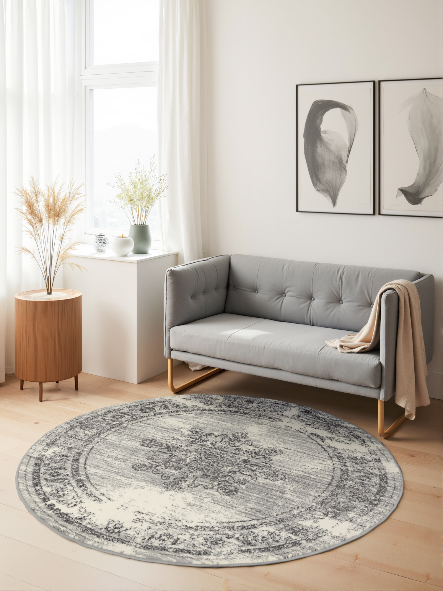 Kusový koberec Gloria Lydia Creme Grey kruh 2