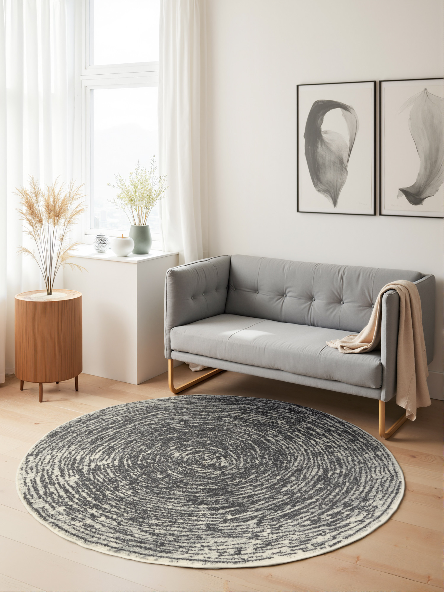Kusový koberec Gloria Cavallo Creme Grey kruh 2