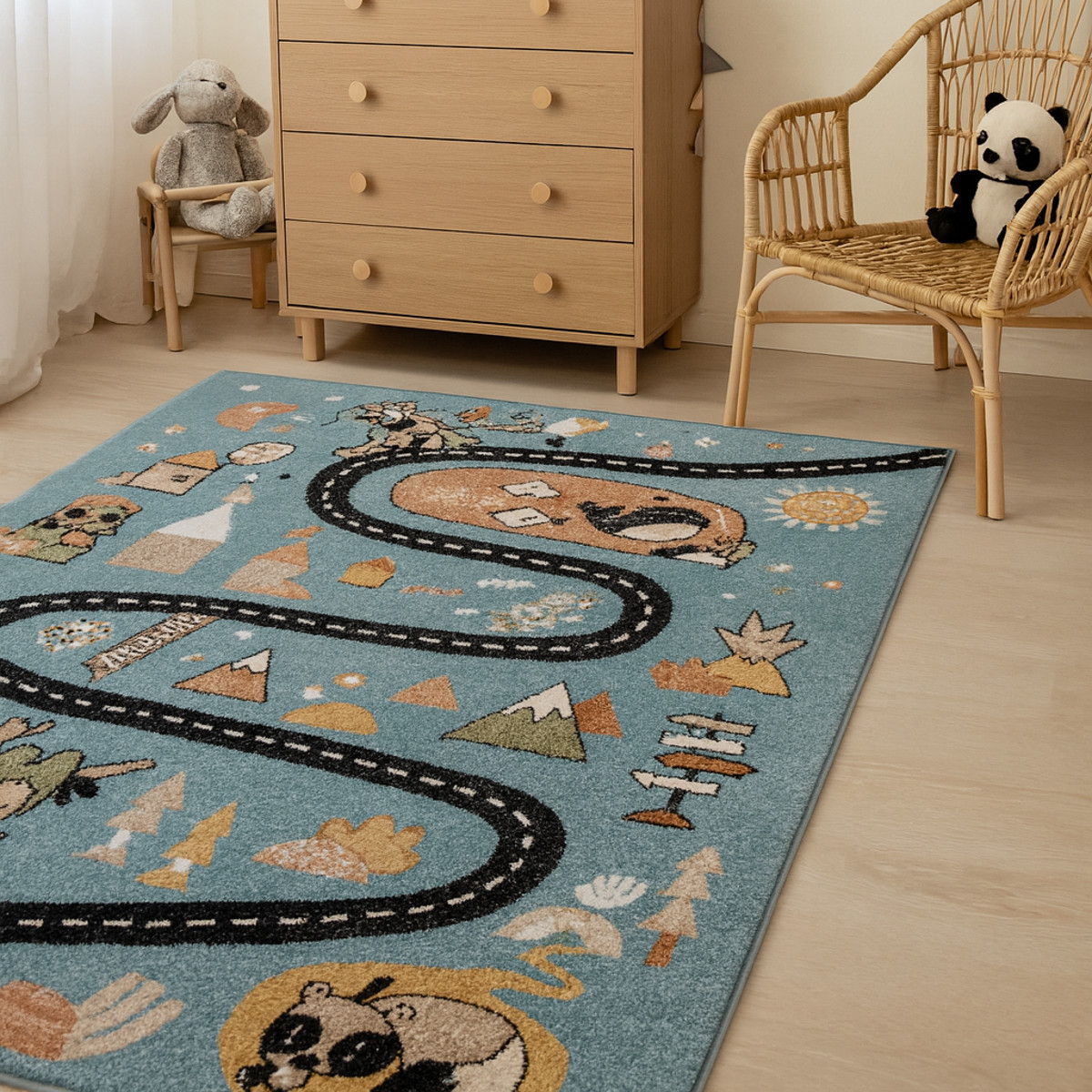 Dětský kusový koberec Fun Route Street animals blue 80x150 cm (obrázek 14)