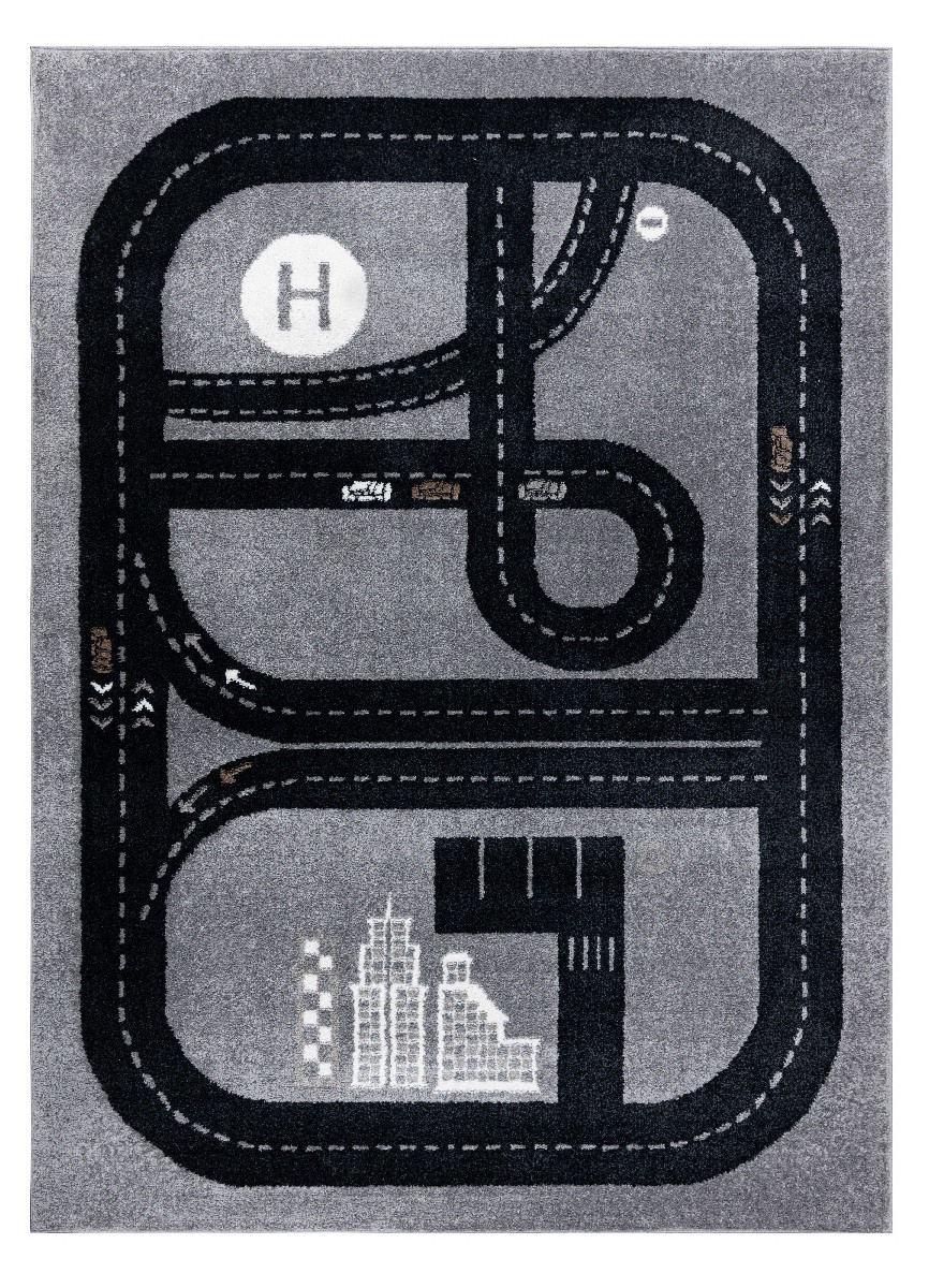 Dětský kusový koberec Fun Track grey