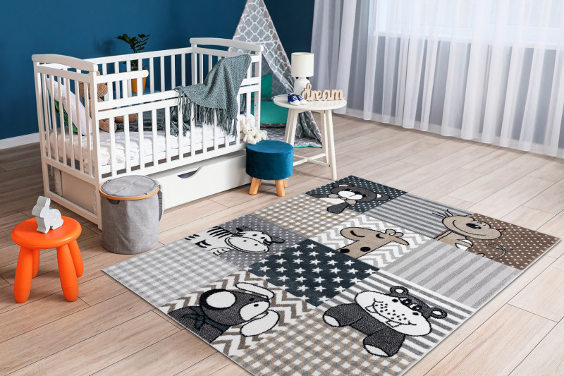 Dětský kusový koberec Fun Pets grey 3