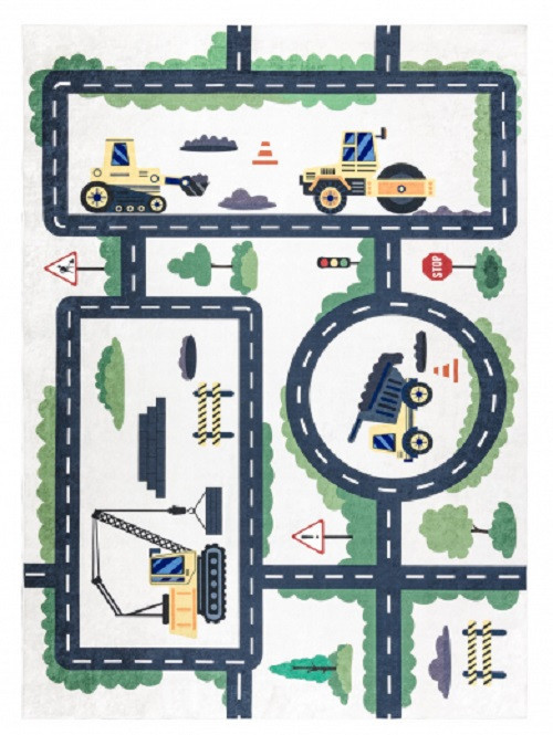 Dětský kusový koberec Bambino 2223 Streets cars cream