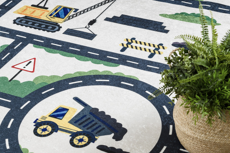 Dětský kusový koberec Bambino 2223 Streets cars cream 2