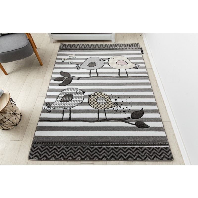 Dětský kusový koberec Petit Birds grey 4
