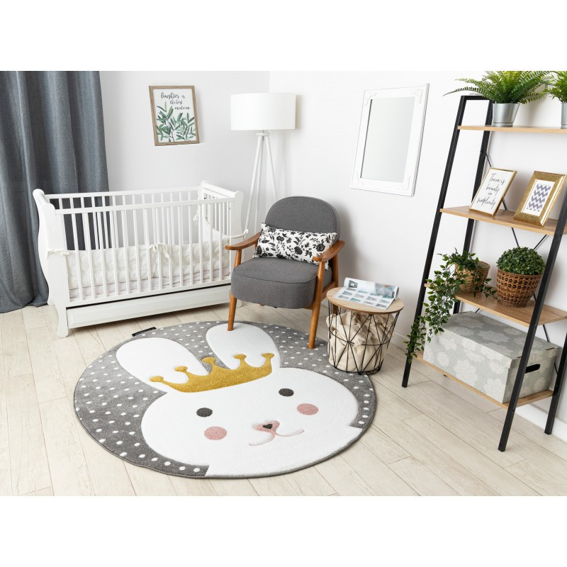 Dětský kusový koberec Petit Bunny grey kulatý 3