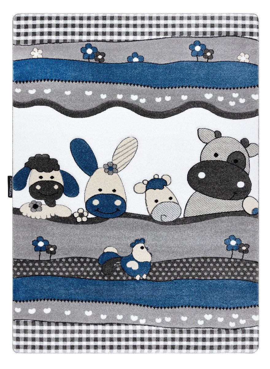 Dětský kusový koberec Petit Farm animals blue