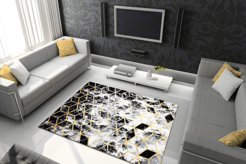 Kusový koberec Gloss 409A 82 3D cubes black/gold/grey 2
