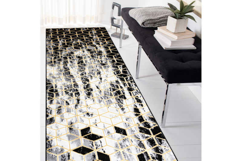 Běhoun Gloss 409A 82 3D cubes black/gold/grey 60x300 cm (obrázek 9)