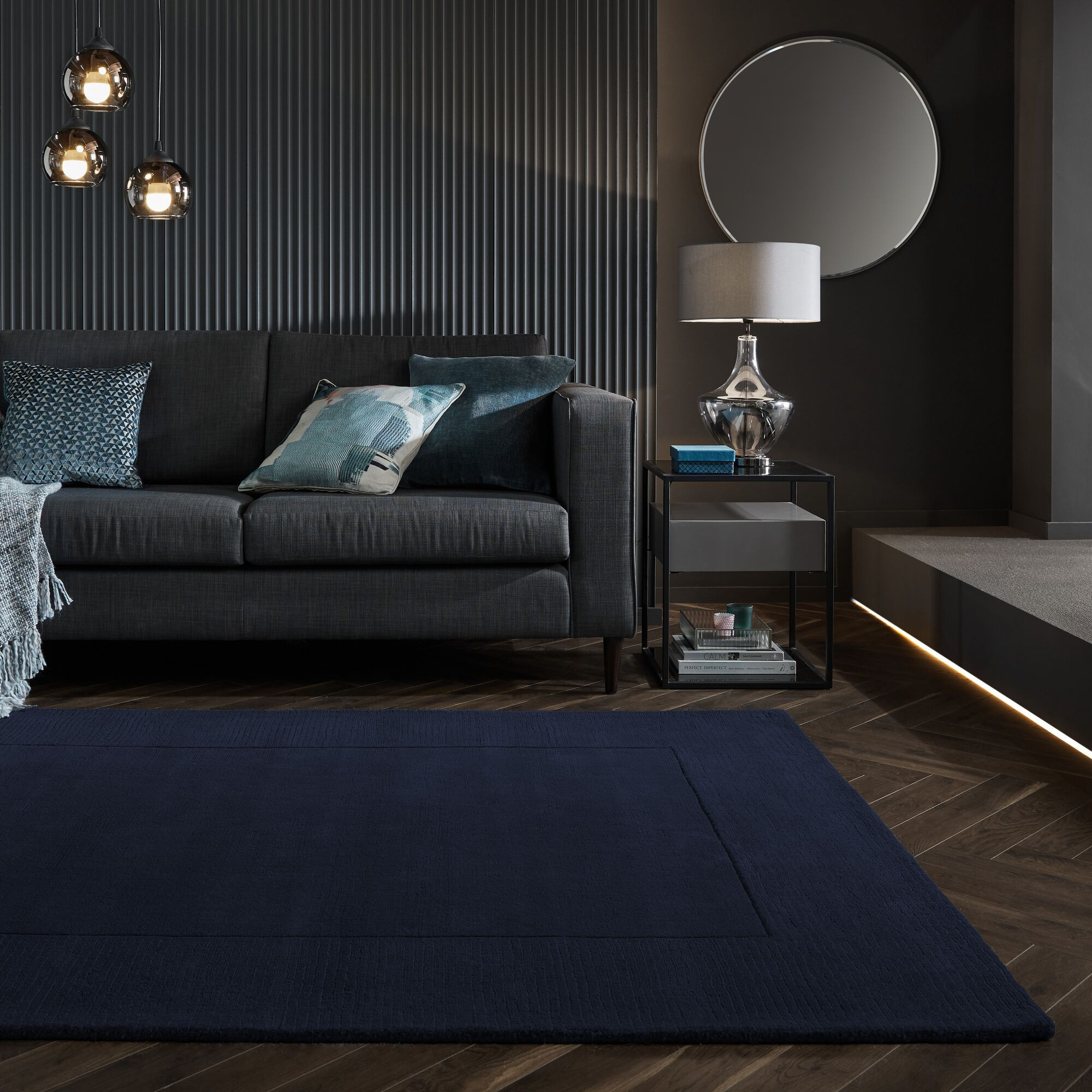 Kusový ručně tkaný koberec Tuscany Textured Wool Border Blue 5