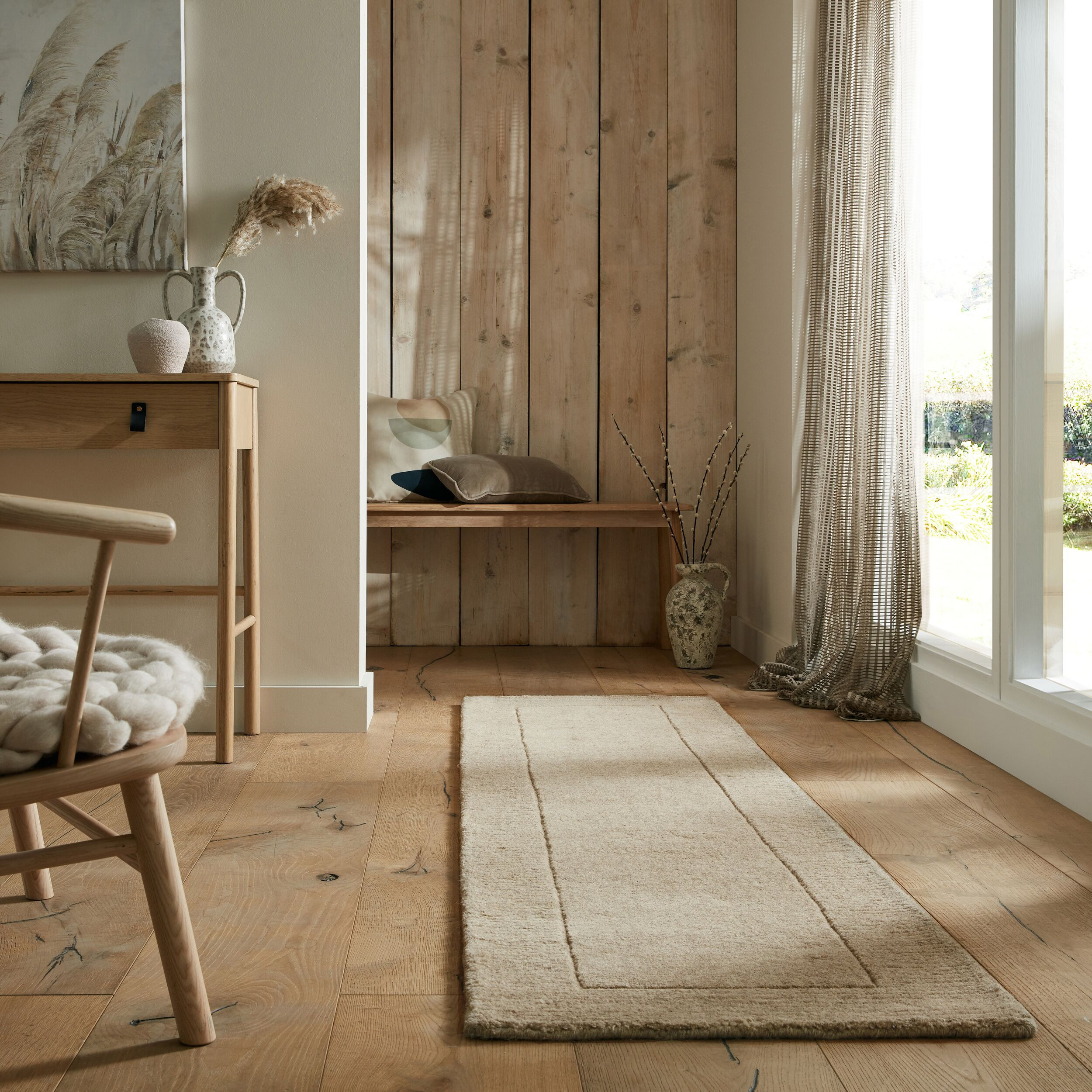 Ručně tkaný běhoun Tuscany Textured Wool Border Natural 5