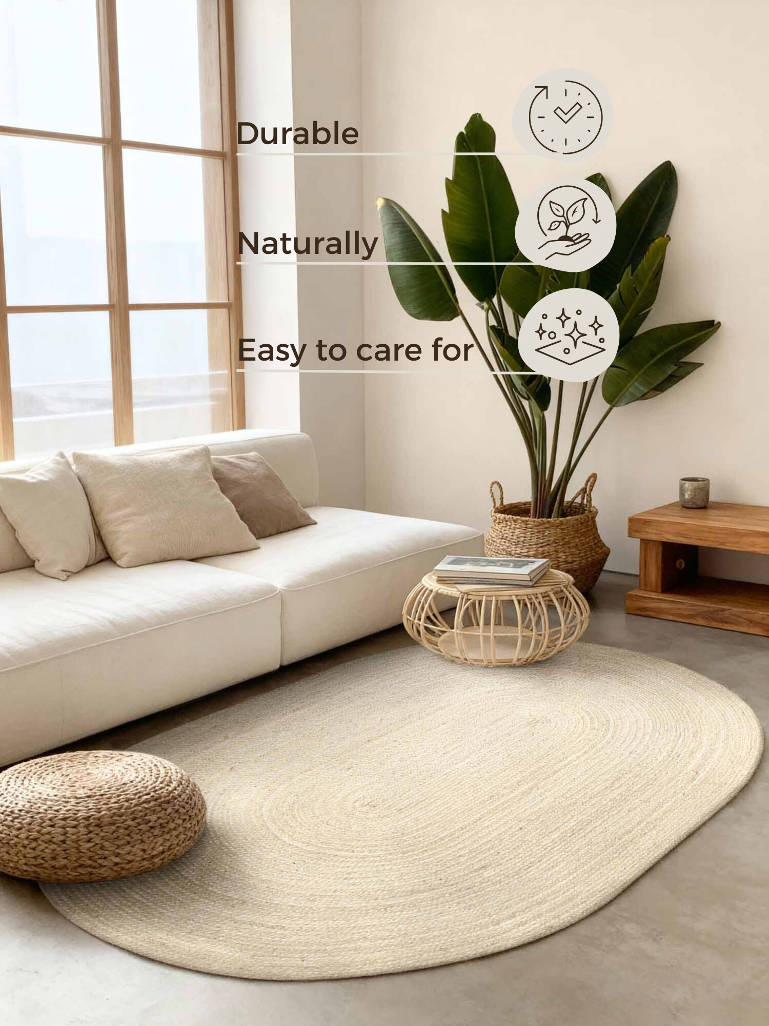Kusový koberec Jute Braided 106007 Ivory ovál 3