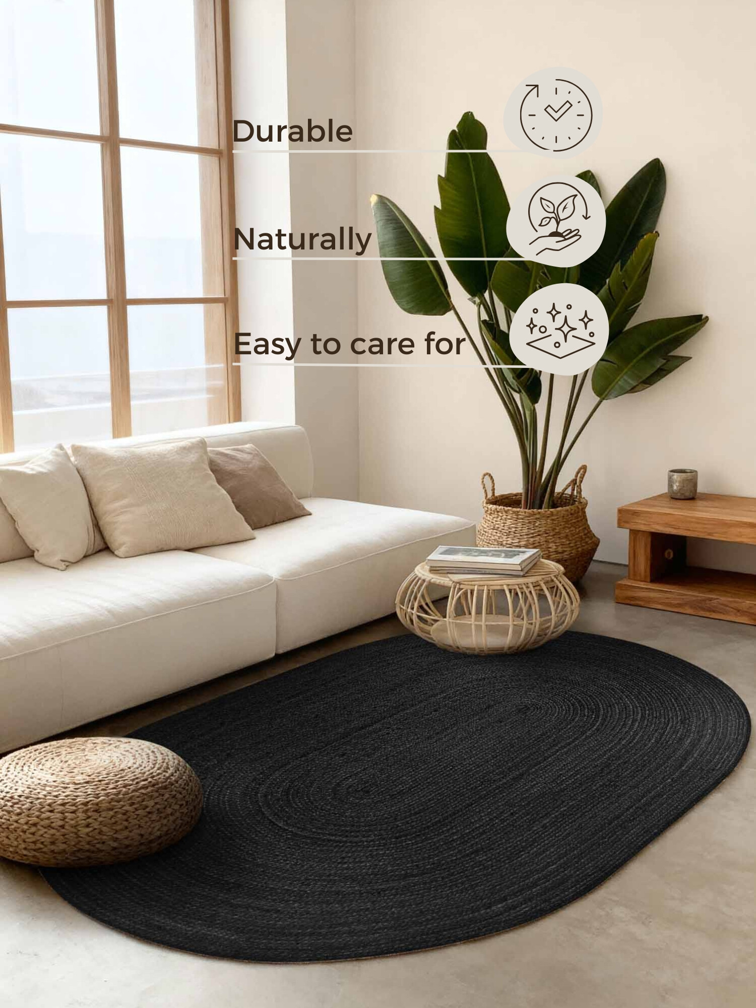 Kusový koberec Jute Braided 106322 Black ovál 3