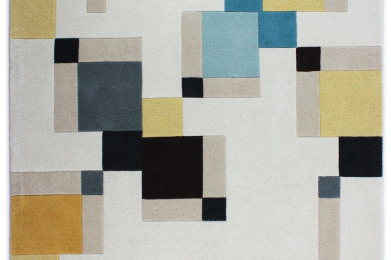 Ručně všívaný kusový koberec Illusion Abstract Blocks Blue/Ochre