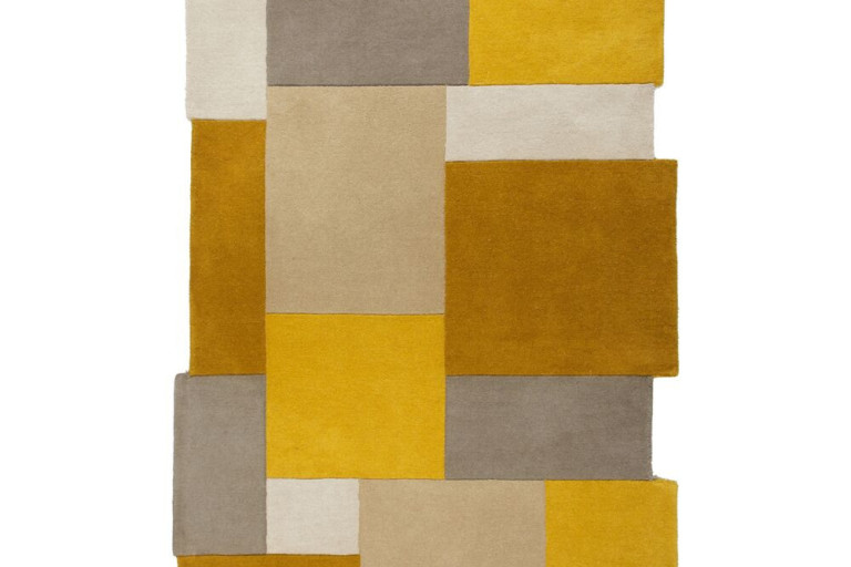 Ručně všívaný kusový koberec Abstract Collage Ochre/Natural
