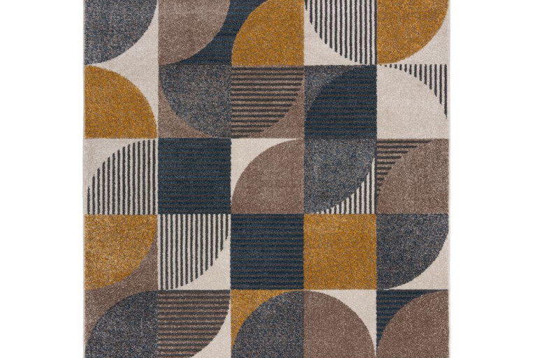Kusový koberec Rio Retro Geo Blue/Ochre