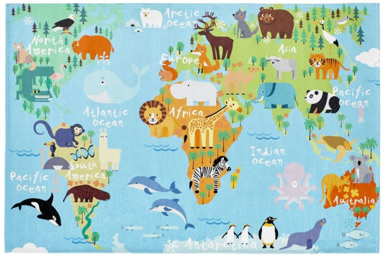 Dětský kusový koberec Torino kids 233 WORLD MAP