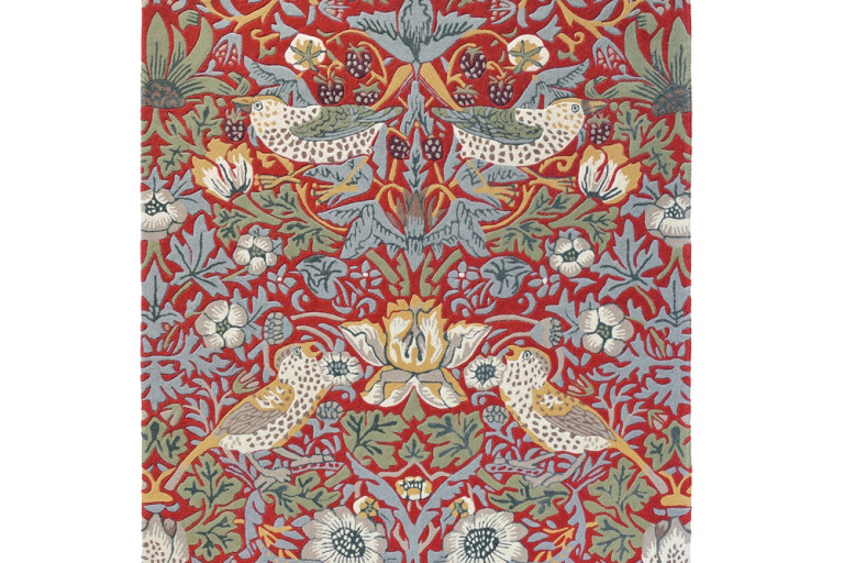 Luxusní květinový koberec Morris & Co Strawberry Thief crimson 027700