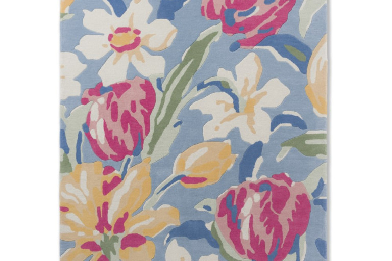 Moderní květinový koberec Laura Ashley Tulips china blue 82208