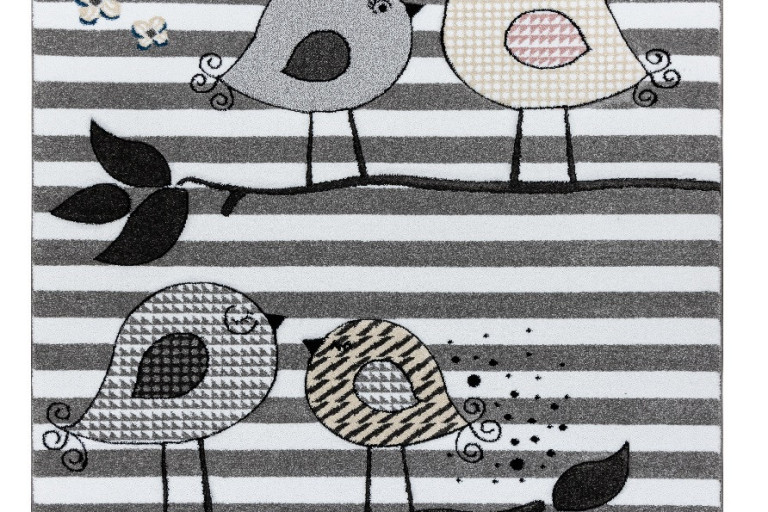 Dětský kusový koberec Petit Birds grey