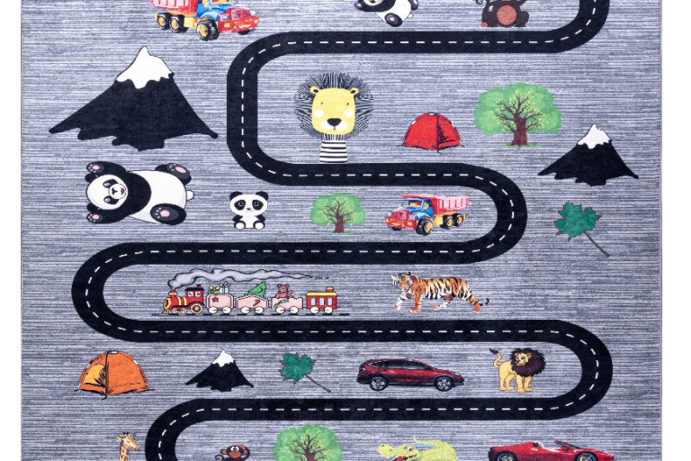 Dětský kusový koberec Bambino 2092 Streets cars anthracite