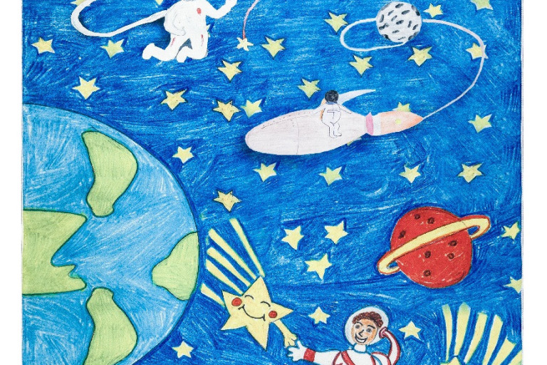 Dětský kusový koberec Bambino 2265 Rocket Space blue