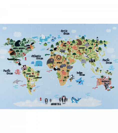 Dětský kusový koberec Play 2917 blue - mapa světa