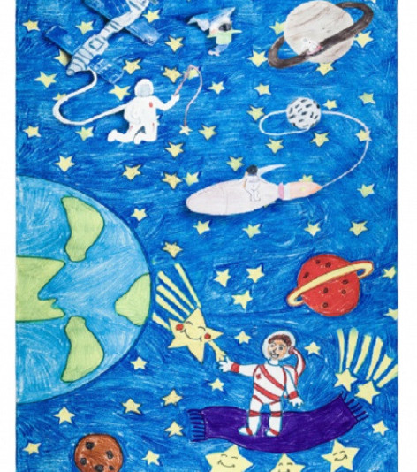 Dětský kusový koberec Bambino 2265 Rocket Space blue