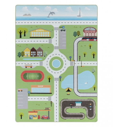 Dětský koberec Play 2902 green - autodráha