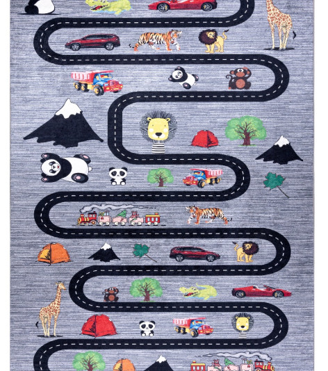 Dětský kusový koberec Bambino 2092 Streets cars anthracite