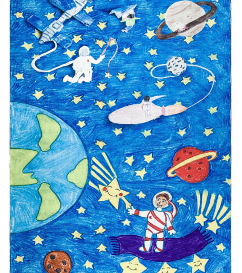 Dětský kusový koberec Bambino 2265 Rocket Space blue