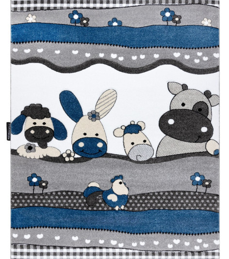 Dětský kusový koberec Petit Farm animals blue
